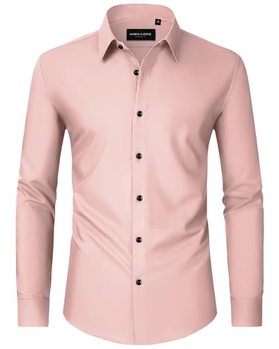 Image of Alimens & Gentle Men's Dress Shirts Long Sleeve Wrinkle Free Stretch Business Casual Wedding Button Down Shirt