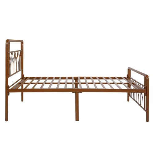 Image of Jexx Metal Extra Single Size Bed Without Storage | Wrought Iron Single Bed with Headboard & Footboard| Sturdy Powder Coated Platform Cot for Bedroom (Jexx Brown)