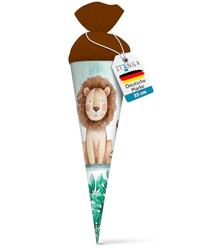 itenga Geschwister Schultüte 35cm mit Filzverschluss kleine Tüte Geschenkverpackung Einschulung Schulanfang (Motiv Löwe)