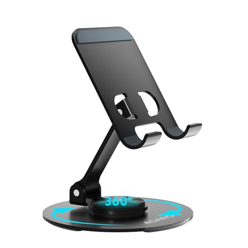 Image of AGARO Revolving Mobile Stand - 360 Rotating & Adjustable Phone Holder with Adjustable Height & Angle, Foldable, Sturdy Metal Body, Anti-Slip Base, Universal Stand for Smartphones & Tablets