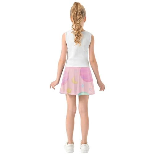 Rainbow Athletic Shorts for Girls Skorts Toddlers Tennis Skirts School Skirt Pastel Planets Stars Pink 4t4
