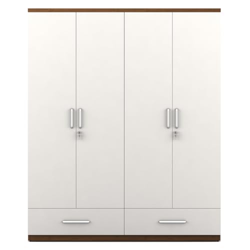 Image of Spacewood Apex Wardrobe | 3 Year Warranty | Almirah, Cupboard, Almari, 4 Door Wardrobe, 3 Drawer (1 Lock Drawer) and 2 Hanging Space & 1 Internal Locker |Engineered Wood| Frosty White
