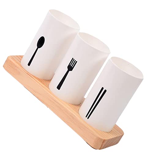 Cabilock 1Set Wooden Base Chopsticks Holder Multifunctional Tableware Organizer with Draining Rack for Kitchen Home Restaurant Space Saving Utensil Storage Container