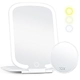 Makeup Mirror - Travel Makeup Mirror With Light, Touch Screen 3 Colors Dimmable Lighted Makeup Mirro