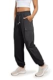 Cosmolle Women Cargo Joggers Comfortable Quick Dry Hiking Pants with Elastic Cuffs for Hiking, Lounge, Casual Wear (Dark Grey, X-Large)