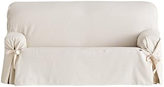 Eysa Bianca universal sofa cover with ribbons 2 seats color 01-ecru, Cotton, Two