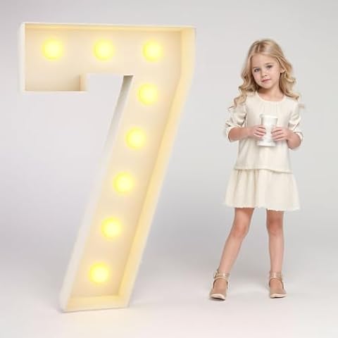3FT Marquee Light up Number 7 White Marquee Numbers with Lights for Birthday Party Large Mosaic Frame Letter Cardboard Pre-Cut Giant Cut-Out Thick Foam Board Sign Diy Decorations Anniversary Cover