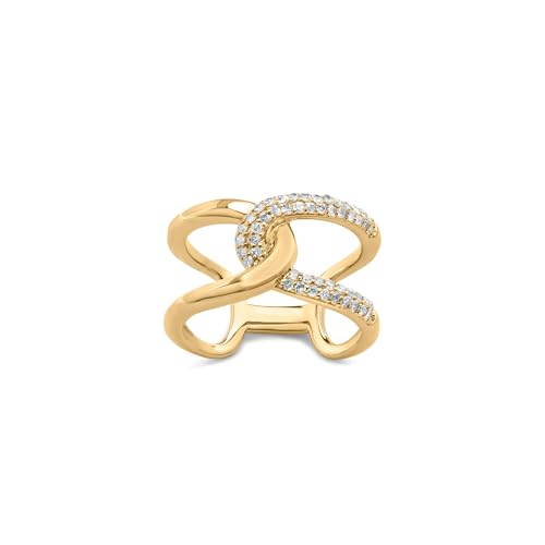 18K Yellow Gold Plated Sterling Silver 1/4 Cttw Diamond Open Crossover Band Ring - Size 9