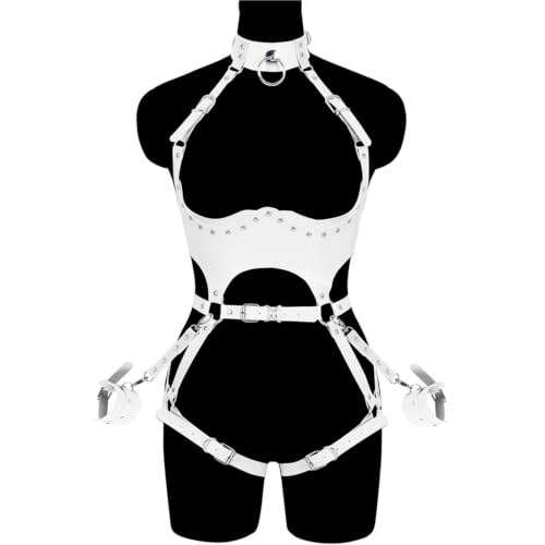 Image of Women Punk PU Leather Body Waist Belt Bodysuit Bondage Body Harness Belt Lingerie Leg Garter BDSM