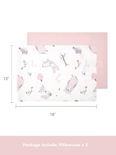 Image of TILLYOU Toddler Pillowcases 13 x 18 Travel Pillow Case 2 Pack, Kids Pillowcases Machine Washable with Envelope Closure, Playful Animals