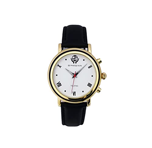 QINGQIAN Sprechende Armbanduhr, geeignet für ältere Menschen und Menschen mit Sehbehinderten, goldenes Gehäuse, schwarzer Gürtel für Männer und Frauen (männlich) Cover