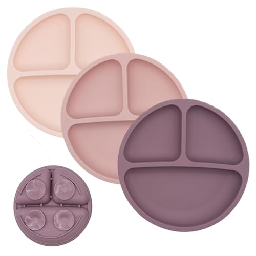 Image of WeeSprout Suction Plates for Babies & Toddlers - 100% Silicone, Dinnerware Stays Put, Divided Design for Picky Eaters, Microwave & Dishwasher Friendly, 3 Pack