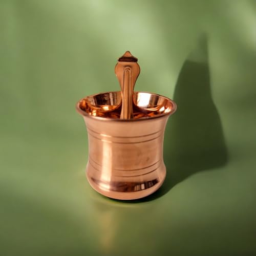 Image of Copper Panchapatra Udharini Set with Snake Head Design Udarini | Pooja Accessory for Home or Office Temple | Pooja Glass and Spoon for Charnamrit | Height : 2.5 Inch | Weight : 60 gm(Copper)