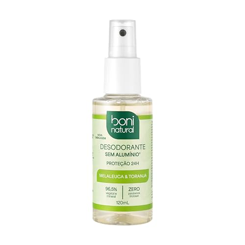 Desodorante Natural e Vegano com óleos essenciais de Melaleuca e Toranja, 24h de proteção, Sem Alumínio, Sem Parabeno, Boni Natural, Transparente