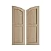 Ekena Millwork 18"W x 44"H (38" Low Side) Timberthane Rough Cedar Two Equal Flat Panel w/Elliptical Top Faux Wood Shutters (Per Pair), Primed Tan