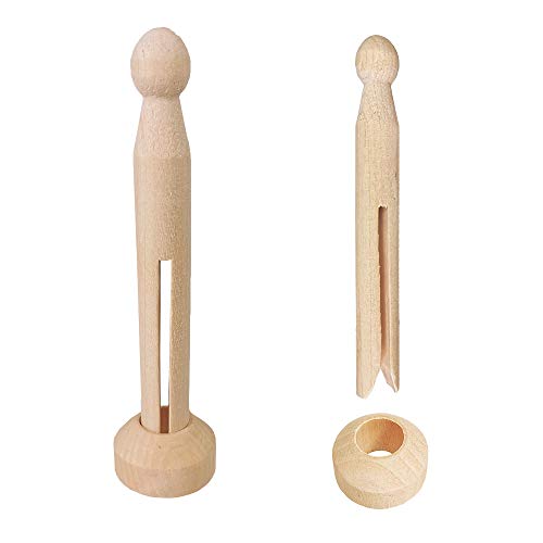 Winlyn 50PCPINS 50 Sets Unfinished Wood Doll Pins Doll Clothespins Wooden Round Peg Wood Clothespins And Stands Craft Supplies thumb #2