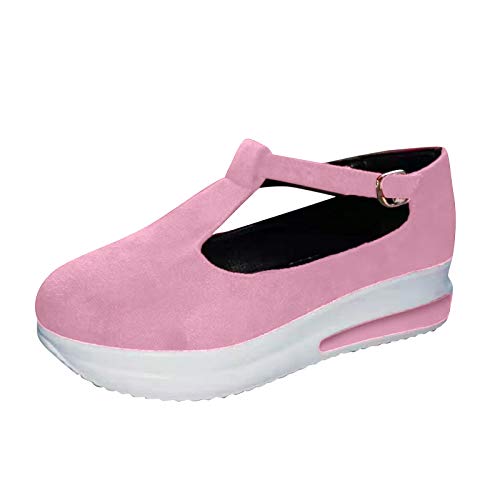 baskuwish Espadrilles for Women Wedge Closed Toe, Espadrille Heel Platform Wedge Sandals Ankle Buckle Strap Shoes Pink