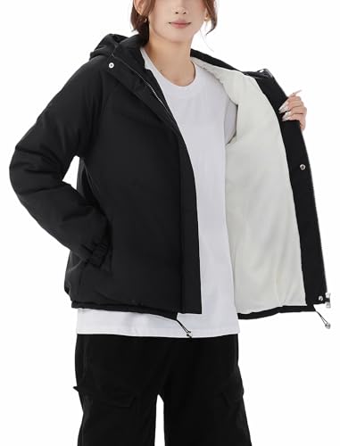 JiangWu Women's Winter Thickened Hooded Cotton Coat Windproof Warm Fleece Jacket4
