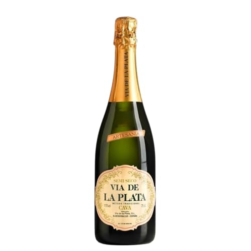 Cava Via Plata Semiseco - Mejor Cava 2023 - Vino Espumoso de Bodegas Españolas - 750ml - Notas Frutales y Refrescantes - Ideal para Celebraciones y Maridajes - 1 Botella 75cl