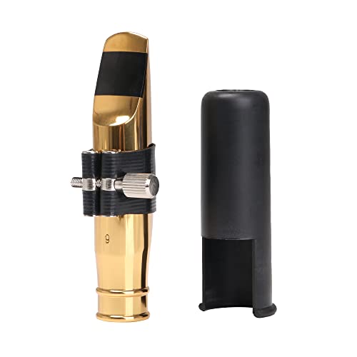 Yibuy Golden Jazz B-flat Tenor Saxophone Mouthpiece 9# w/PU Leather Cap 107x36mm(LxH)