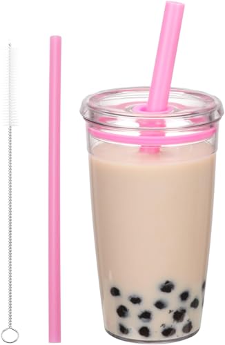 CJWLKJ Tritan Plastic Tumbler with Lid and Straw 16oz Premium Insulated Iced Coffee Cups Reusable Plastic Cups with Lid and Straw Pink