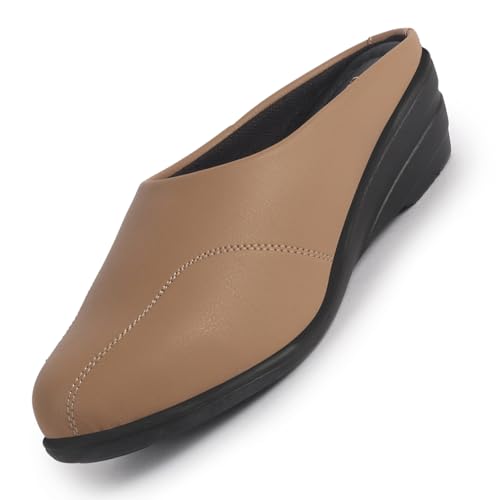 Image of FAUSTO Women Formal Back Open Platform Wedge Heel Slip‑On Mule Shoes | Stylish Office Footwear | Comfortable Fashion Shoes