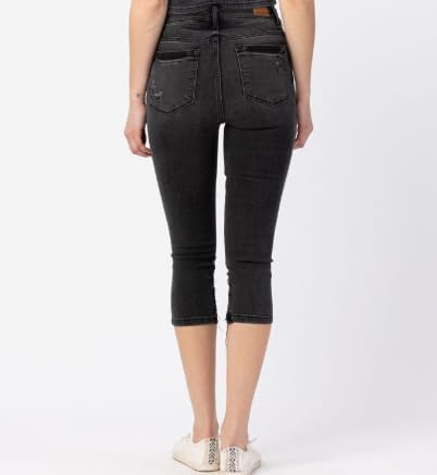 Judy Blue Hi-Waist Destroyed Skinny Capri Jeans in Black - Perfectly Worn-in Look & Feel 82270-4