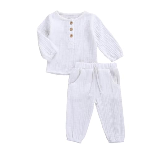 Image of VISGOGO Toddler Boy Linen Outfit Baby Boy Fall Winter Clothes Set Button-Down Shirt Tops Cotton Linen Pants 2PCS
