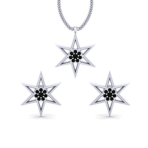 Pendientes de estrella con gema diamante negro y colgante plata esterlina para novia