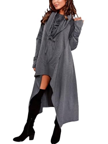 Sprifloral Womens Casual Hoodies Sweatshirts Asymmetric Hem Long Sleeve High Low Shirt Tunic Tops with Pocket Gray M
