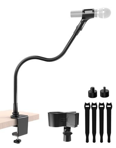 Etour 19-inch Gooseneck Microphone Stand with Desk Clamp - High Weight Capacity & Flexible Gooseneck Arm with 2 Mic Holders, 1/4" & 3/8" Adapters, Ideal for Podium, Church, Lecture, Recording Studio