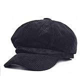 Kelabia Corduroy Newsboy Hats for Women with Brim Cute Newsboy Cap Hats Aesthetic Berets Korean Fall Winter Hat (Black,OneSize)