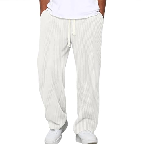 MOKBAY Pantalon Pana Pantalones de Chandal Hombre Ropa Gimnasio Anchos Deportiva con Bolsillos Pana Pantalón Jogger Calcas Fato Treino Homem Blanco Pantalon Jogger Hombre Blanco M