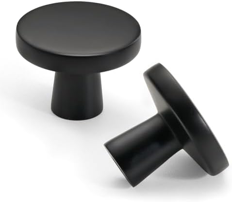 10 Pack Matte Black Cabinet Knobs, 1-1/4 Inch Round Solid Zinc Al...
