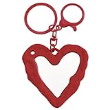 ChungLong0593 Heart Shape Portable Mirror Keychain, Cute Silicone Bag Charm Key Ring, Fashion Purse Accessory for Women (Red)