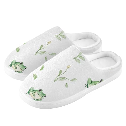 JUNZAN Sweet Frog White Mens House Cotton Slipper Breathable Memory Foam Travel Slippers for Hotel Funny Presents 6-74