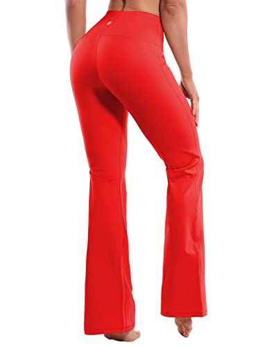 Bubblelime 29"/31"/33"/35"/37" 4 Styles Women's High Waist Bootcut Yoga Pants - Basic Nylon_Scarlet L-29 Inseam #TOP3