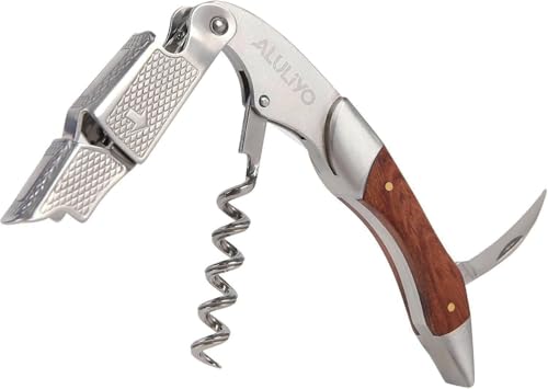 ALULIYO All-in-One Waiters Friend Wine Opener with Double-Hinged Fulcrum & Foil Cutter Stainless Steel Bottle Opener with Rosewood Handle Perfect for Sommeliers Waiters & Bartenders