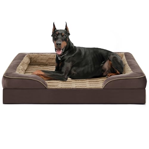Image of FURTIME Orthopedic Dog Bed for Extra Large Dogs - XL Plus Washable Dog Sofa Beds, Supportive Foam Pet Couch Bed with Removable Washable Cover, Waterproof Lining and Nonskid Bottom, Khaki
