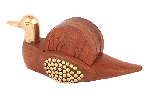 GURU JEE Organizador de escritorio de madera, juego de posavasos de té de pato de madera con accesorios de mesa de trabajo de latón, juego de oficina (diseño 1) Cover