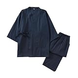 [ＧＲＥＡＴＣＡＬＬ] パジャマ メンズ 綿100% 二重ガーゼ ルームウェア 上下セット 和風 7分袖 甚平 浴衣 柔らかい 肌に優しい 吸汗 通気 速乾 ゆったり 軽量 作業着 寝間着 部屋着 入院着 (JP, アルファベット, XL, ネイビー)