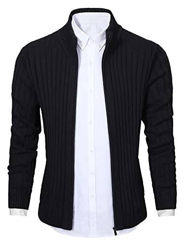 AOLI RAY Herren Strickjacke mit Reissverschluss Cardigan Stehkragen Pullover Feinstrike Sweaters mit 2 Taschen – Bild 3