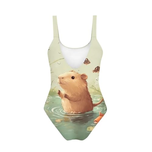 Image of One Piece Bathing Suit for Teen Girls Comfy Crewneck Backless Bathing Suit