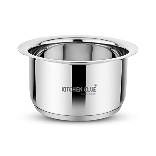 KITCHEN CLUE Stainless Steel Tope 1.6 Litre. Induction TRIPLY Base Patila, Heavy Bottom Bhagona. Tapeli Used for Boiling Milk, Thick Container for Cooking Rice biryani with Flat Base, dekchi pan 18 cm