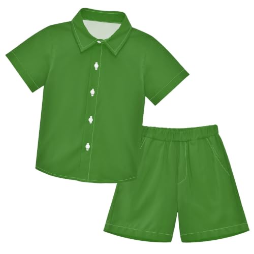 Image of 3T Toddler Boy Shorts Set Teal Hawaiian Button Down Shirts Summer Outfits for Little Boy