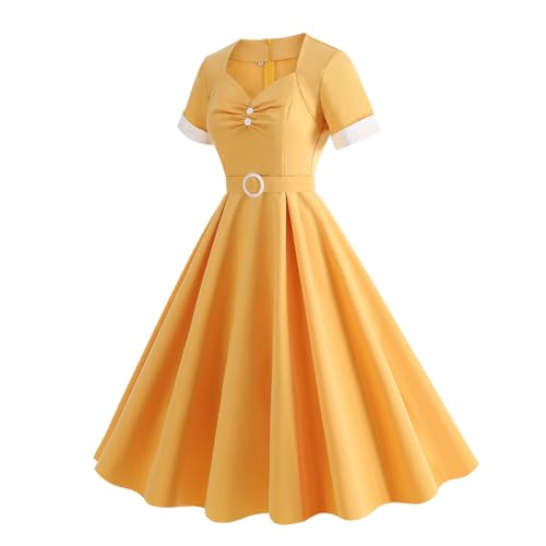 Women's 1950s Retro Dress Short Sleeve Swing Midi Dress Cocktail Dress 50s Style Dresses for Women Vintage - Image 4