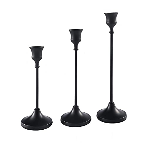 Yorkmills Schwarzer Kerzenhalter 3er Set, dekorativer Kerzenständer schwarz kegelförmiger Kerzenhalter für Tischdekoration, Hochzeitskerzenhalter, Esszimmer, Tischdekoration Cover