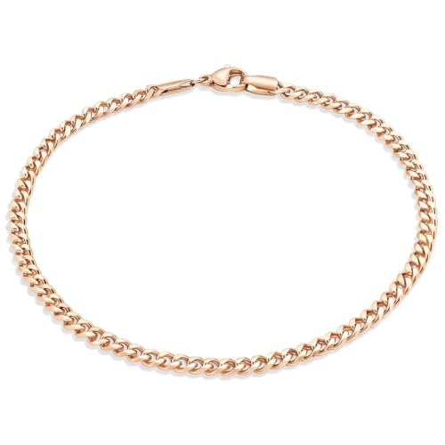Image of Fiusem Silver Tone / 18k Gold Plated Anklet for Women, 3.5mm Stainless Steel Cuban link Chain Anklets for Women, Women's Anklets 9 inch /10 inch /11 inch