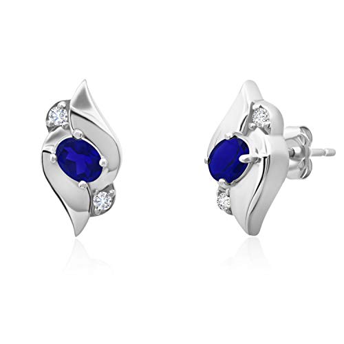 14k Yellow or White Gold Oval Gemstone Stud Earrings for Women with Genuine Diamond Accent Shell and Push Backs with Birthstones by MAX + STONE
