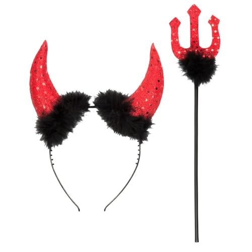 Teufel Kostüm Für Damen & Herren – 6-teilig Mit Umhang, Hörnern, Dreizack, Schwanz & Vampirzähnen, 142 Cm, Für Halloween & Cosplay
